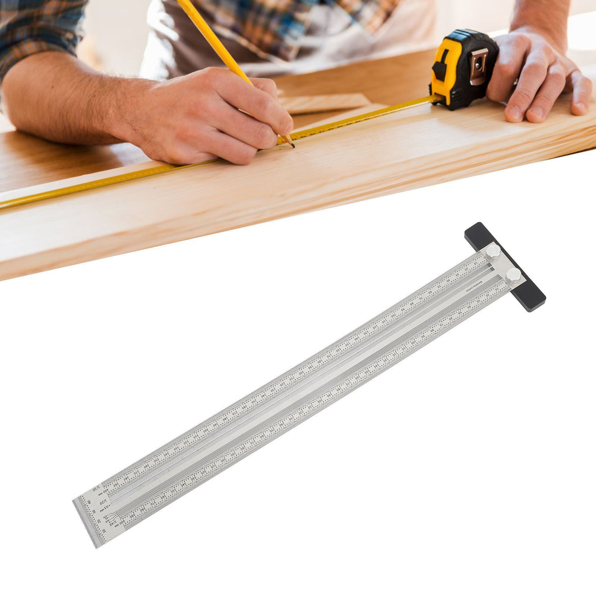 Ultra Accurate Marking T Ruler Stainless Steel Woodworking Scribing T Ruler High Accuracy Carpenter Mark T Ruler Measuring Tool 400mm