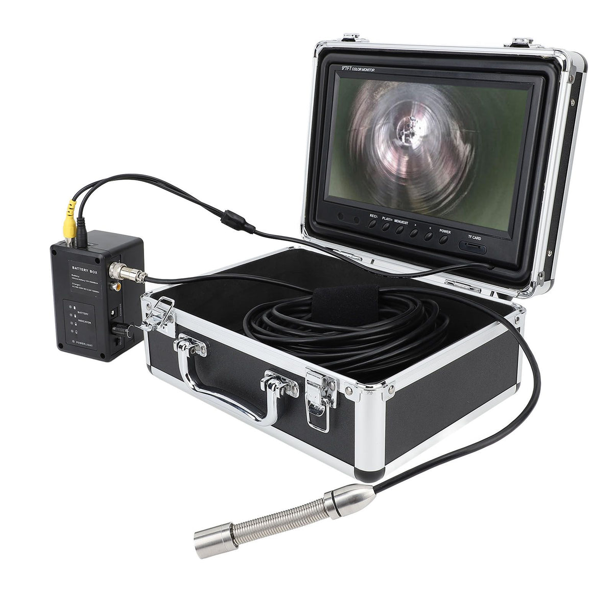 Endoscope Camera 17mm 20M 9 Inch HD Display IP68 Waterproof Borescope Drain Sewer Pipe Inspection Camera with LED Lights for Plumbers AC