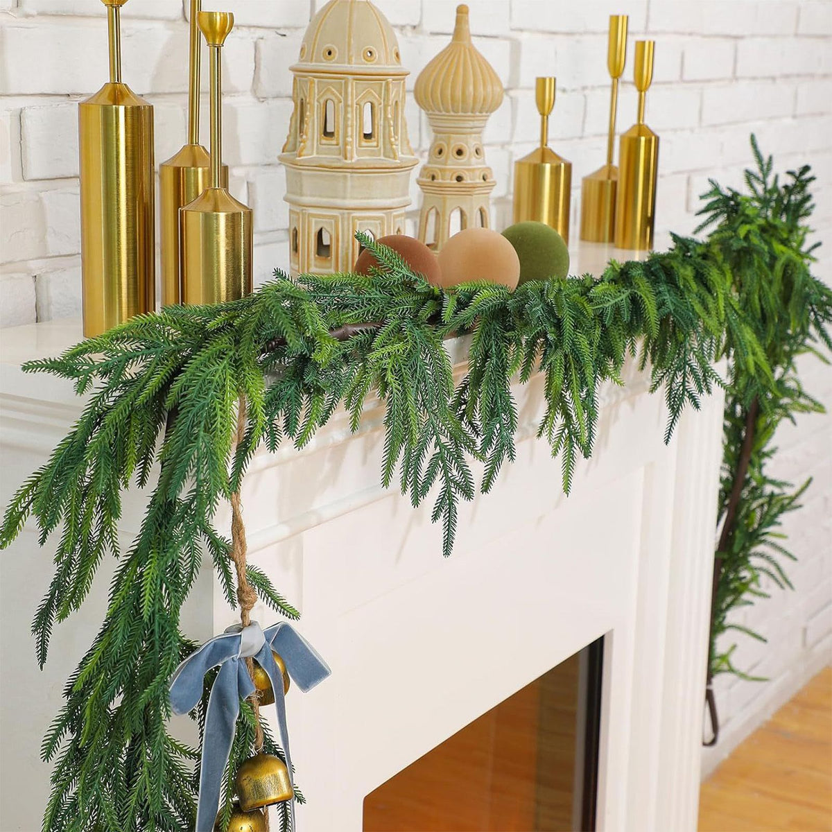 Artificial Pine Needle Rattan Xmas Decor Simulation Feel Soft Plastic Indoor Decoration 1.8m