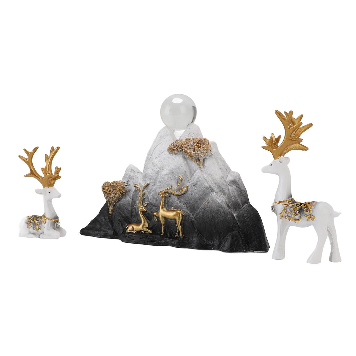 Resin Sitting Standing Deer Statues Reindeer Figurines Ornaments Mountain Rockery Sculpture for Home Office Living Room TV Cabinet Decoration White Black