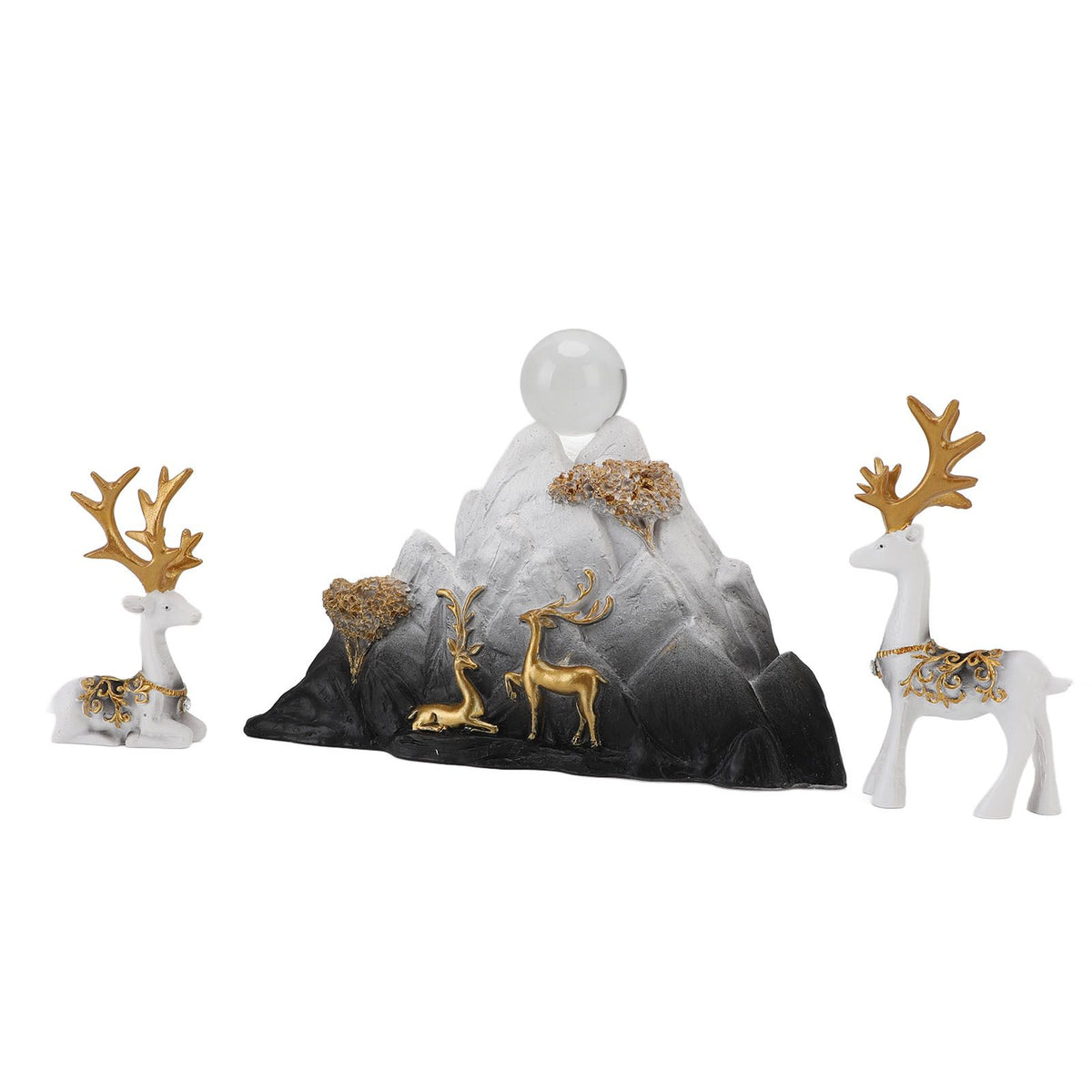 Resin Sitting Standing Deer Statues Reindeer Figurines Ornaments Mountain Rockery Sculpture for Home Office Living Room TV Cabinet Decoration White Black