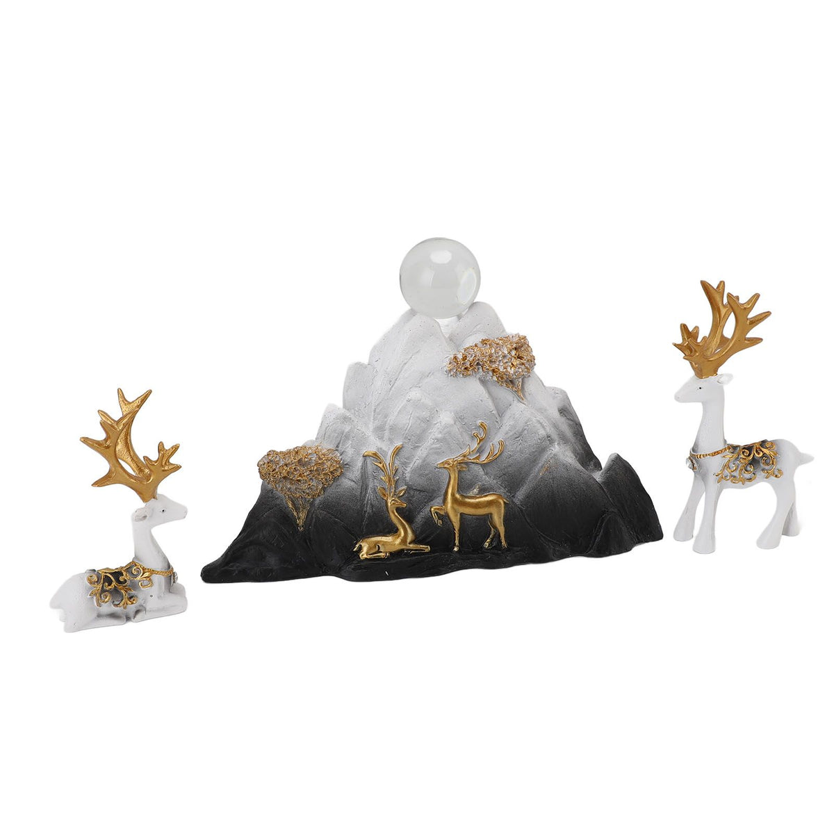 Resin Sitting Standing Deer Statues Reindeer Figurines Ornaments Mountain Rockery Sculpture for Home Office Living Room TV Cabinet Decoration White Black