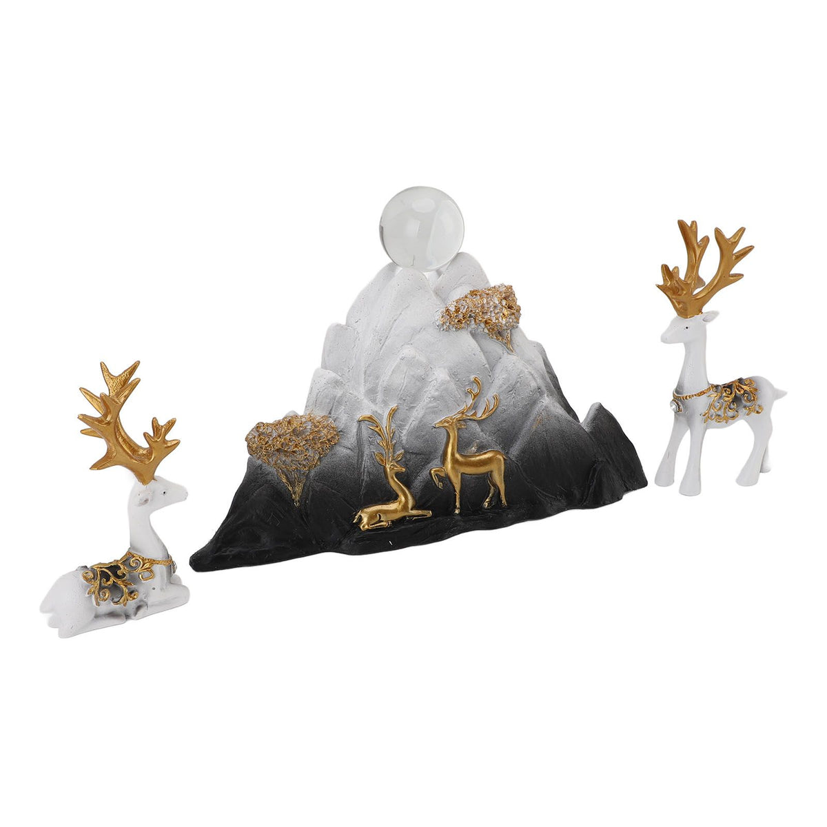Resin Sitting Standing Deer Statues Reindeer Figurines Ornaments Mountain Rockery Sculpture for Home Office Living Room TV Cabinet Decoration White Black