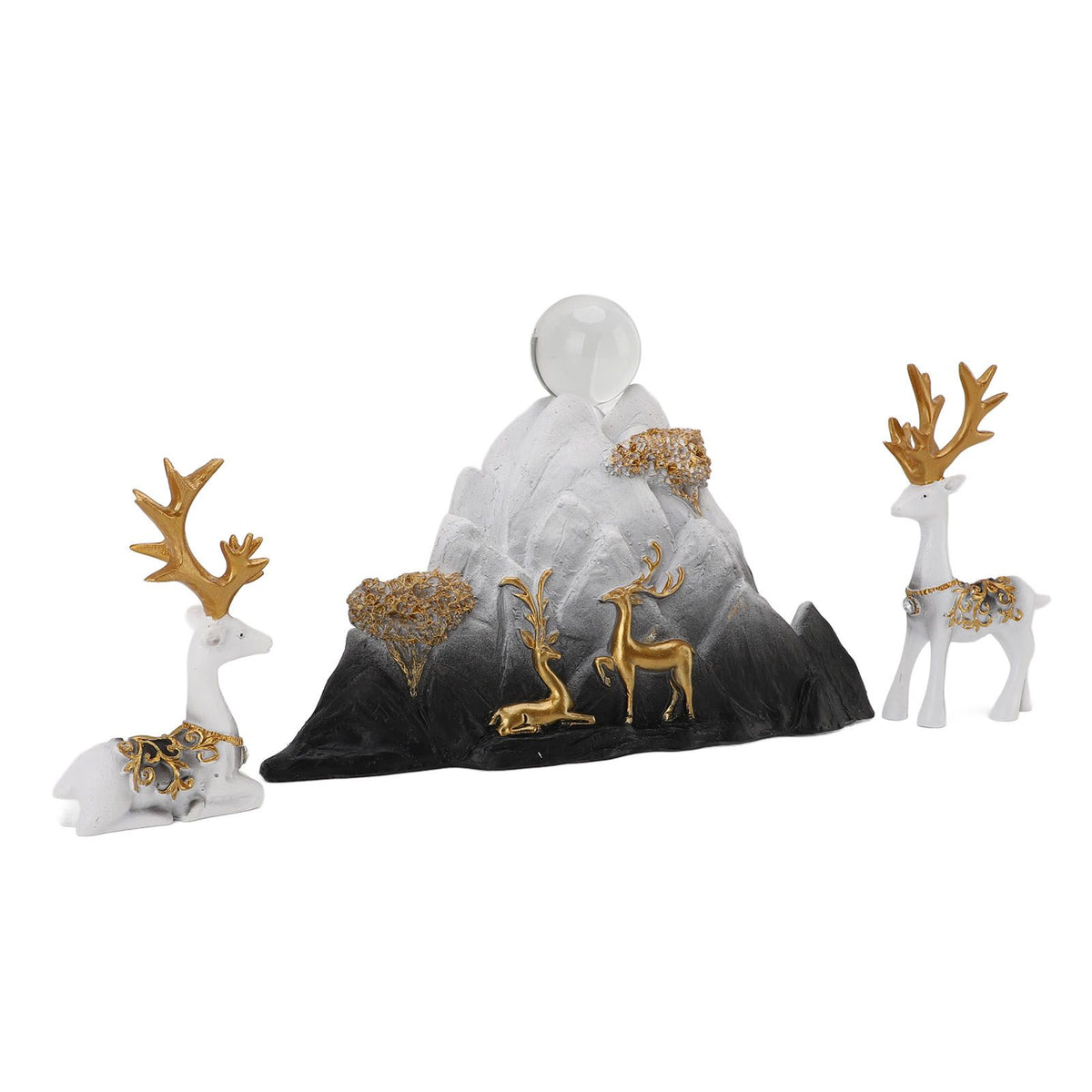 Resin Sitting Standing Deer Statues Reindeer Figurines Ornaments Mountain Rockery Sculpture for Home Office Living Room TV Cabinet Decoration White Black