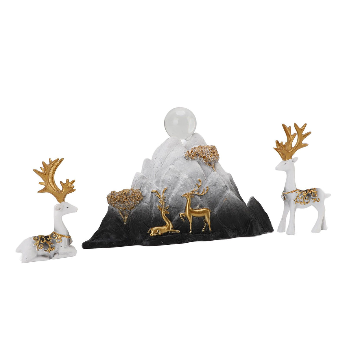 Resin Sitting Standing Deer Statues Reindeer Figurines Ornaments Mountain Rockery Sculpture for Home Office Living Room TV Cabinet Decoration White Black