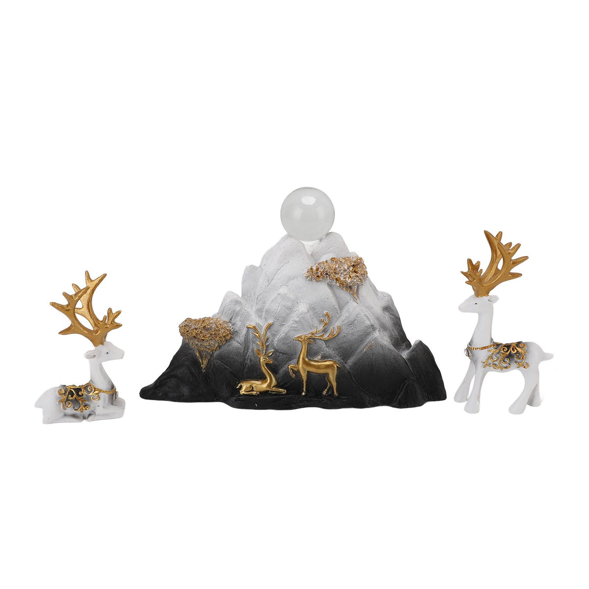Resin Sitting Standing Deer Statues Reindeer Figurines Ornaments Mountain Rockery Sculpture for Home Office Living Room TV Cabinet Decoration White Black