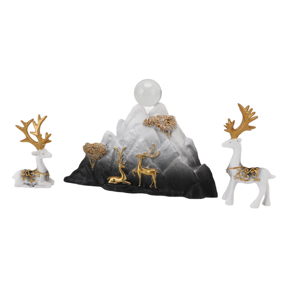 Resin Sitting Standing Deer Statues Reindeer Figurines Ornaments Mountain Rockery Sculpture for Home Office Living Room TV Cabinet Decoration White Black