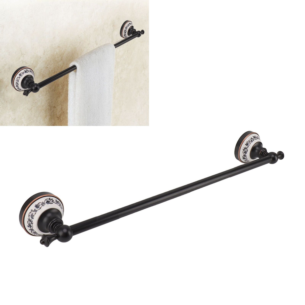 Towel Bar European Style Single Rod Hanging Bath Towel Holder Copper Towel Rack for Bathroom Toilets Dark Bronze