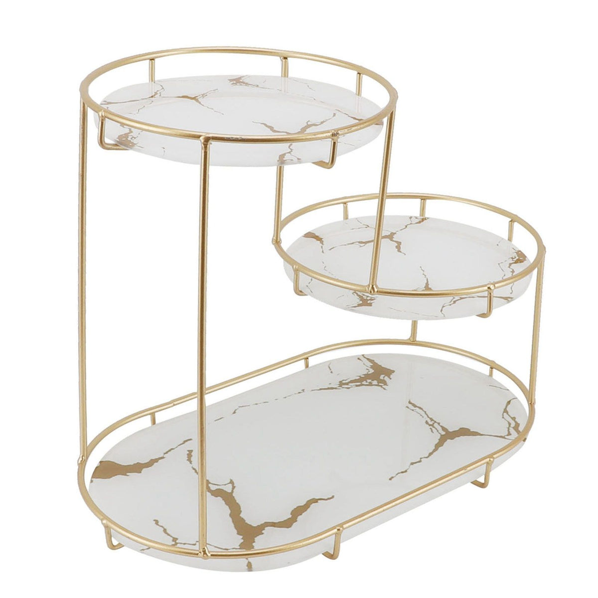 Makeup Shelf Organizer Iron Glass Stylish Modern Bathroom Countertop Organizer for Cosmetic Perfume Skincare White Background