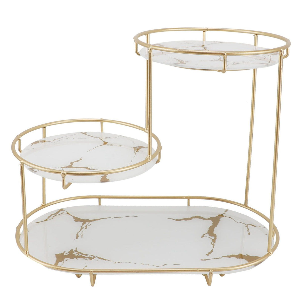 Makeup Shelf Organizer Iron Glass Stylish Modern Bathroom Countertop Organizer for Cosmetic Perfume Skincare White Background