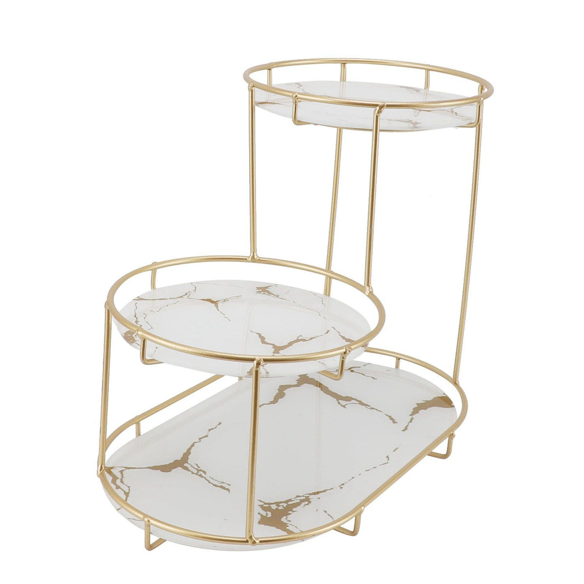 Makeup Shelf Organizer Iron Glass Stylish Modern Bathroom Countertop Organizer for Cosmetic Perfume Skincare White Background