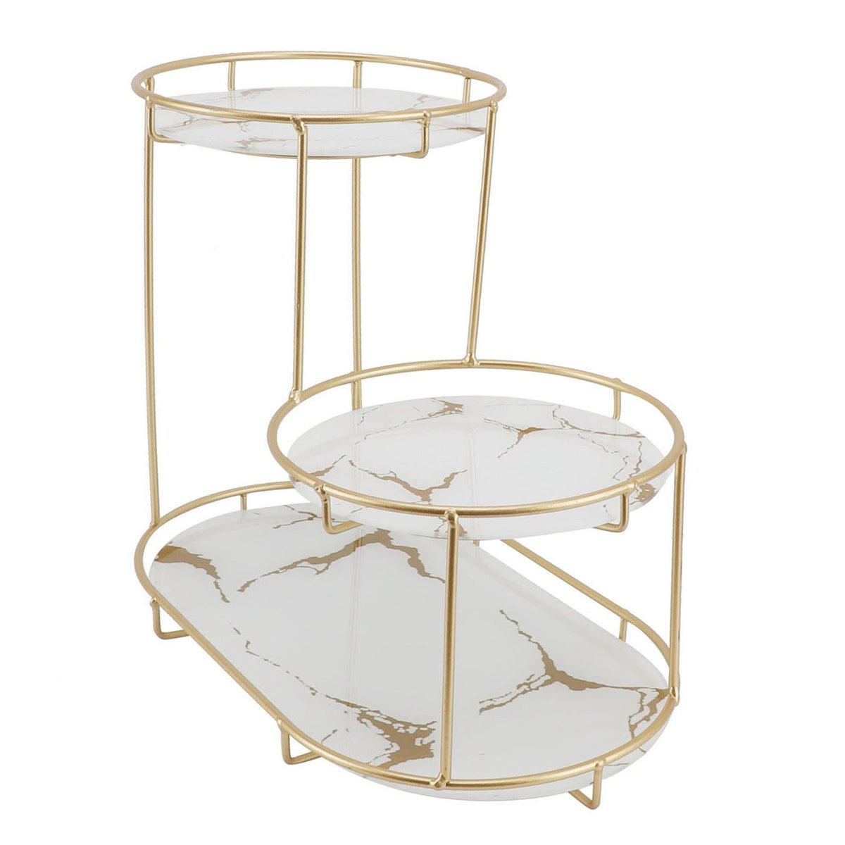 Makeup Shelf Organizer Iron Glass Stylish Modern Bathroom Countertop Organizer for Cosmetic Perfume Skincare White Background