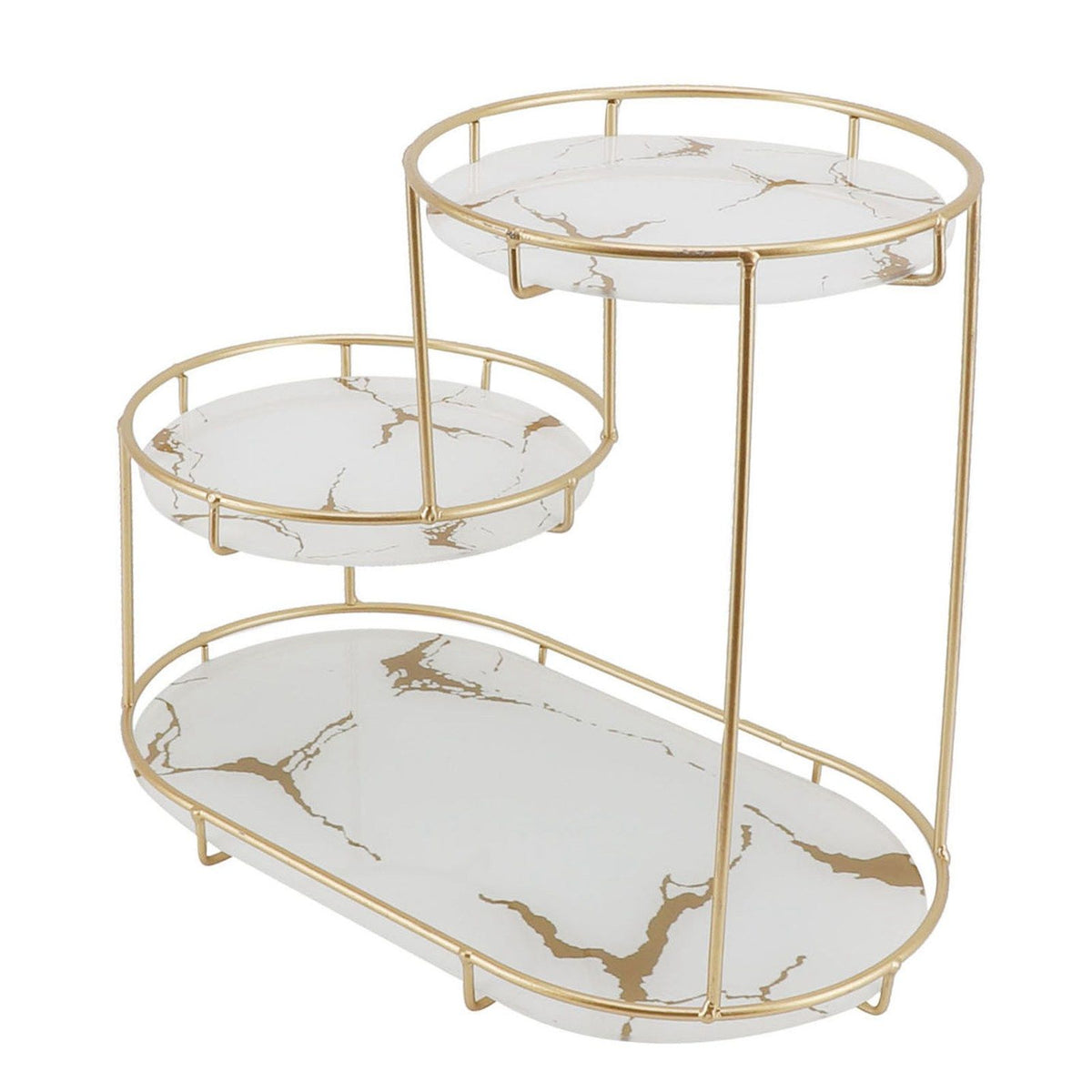 Makeup Shelf Organizer Iron Glass Stylish Modern Bathroom Countertop Organizer for Cosmetic Perfume Skincare White Background