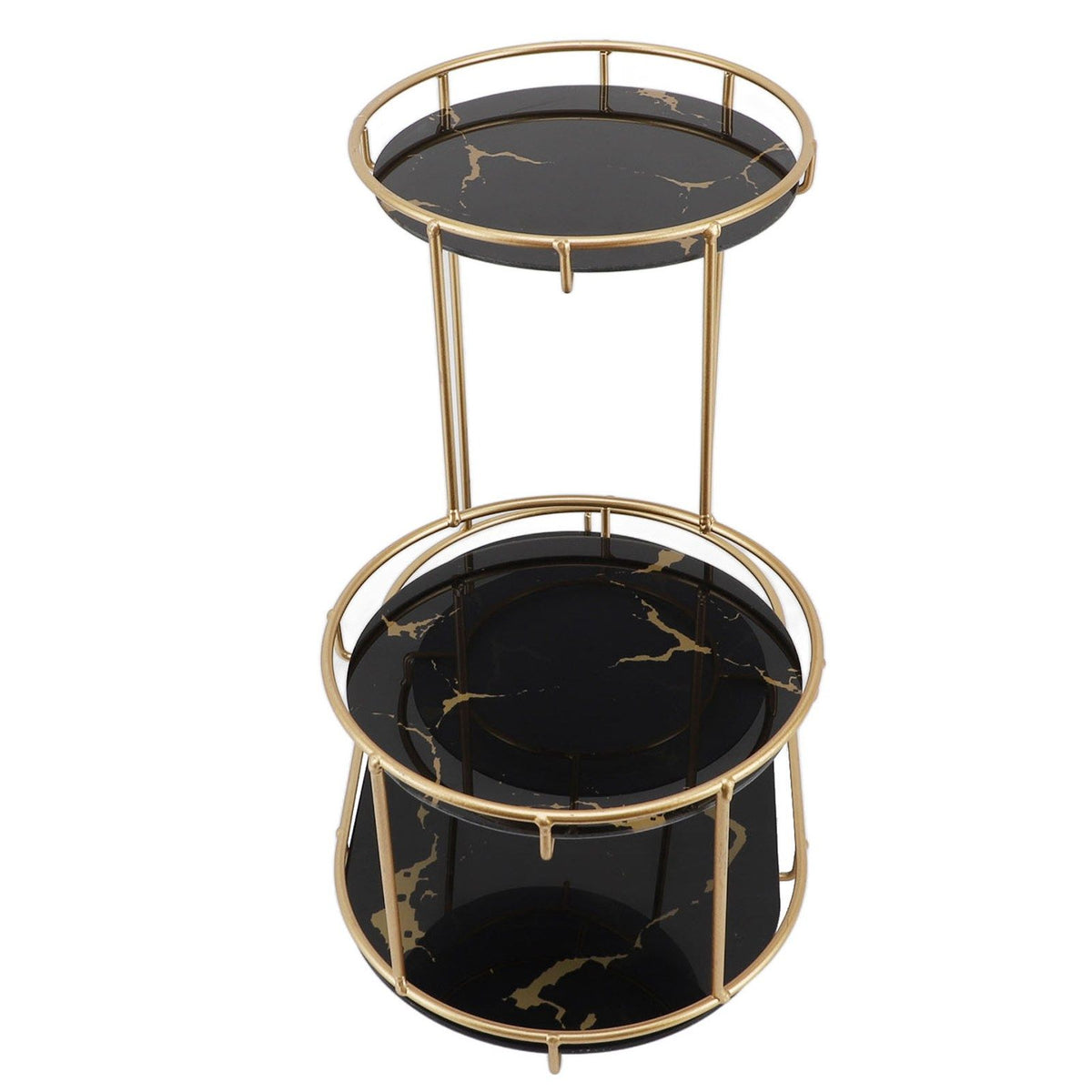 Makeup Shelf Organizer Iron Glass Stylish Modern Bathroom Countertop Organizer for Cosmetic Perfume Skincare Black Background