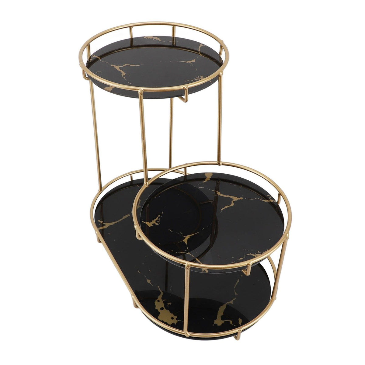 Makeup Shelf Organizer Iron Glass Stylish Modern Bathroom Countertop Organizer for Cosmetic Perfume Skincare Black Background