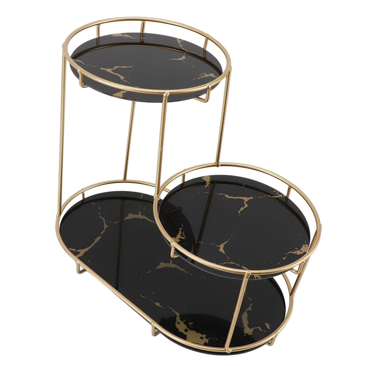 Makeup Shelf Organizer Iron Glass Stylish Modern Bathroom Countertop Organizer for Cosmetic Perfume Skincare Black Background