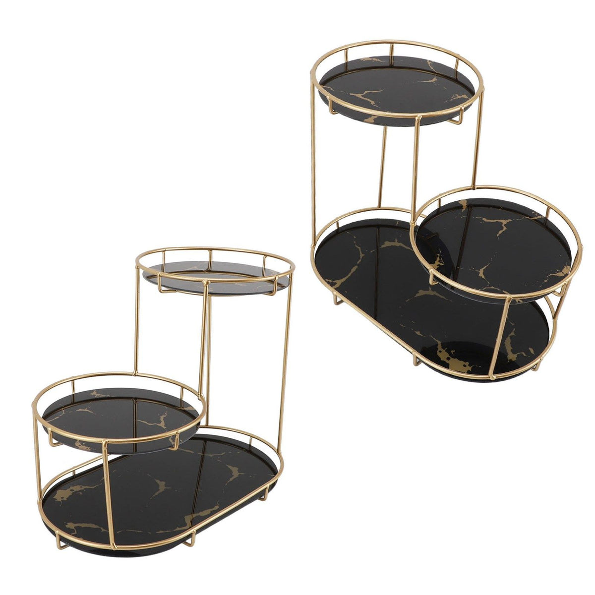 Makeup Shelf Organizer Iron Glass Stylish Modern Bathroom Countertop Organizer for Cosmetic Perfume Skincare Black Background