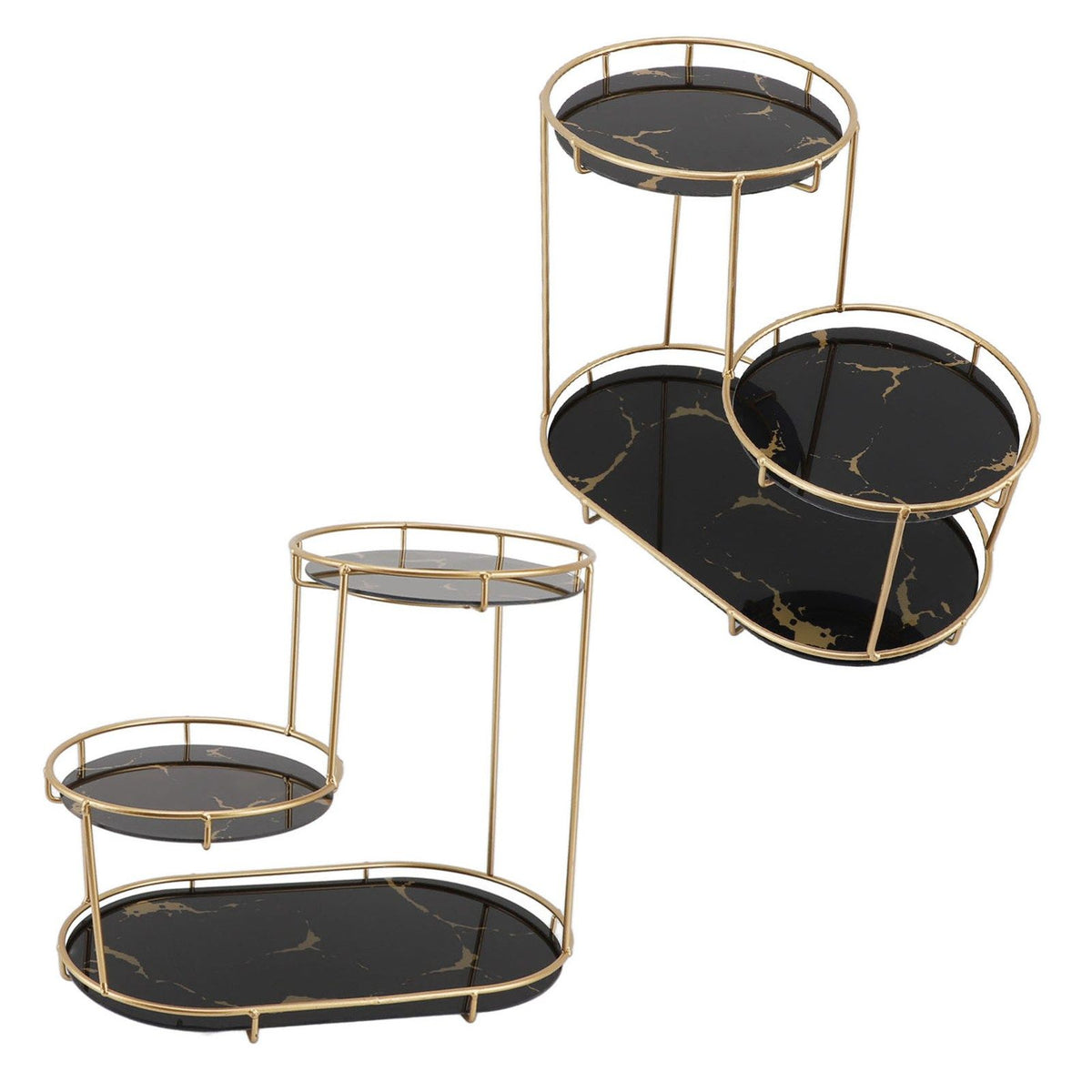Makeup Shelf Organizer Iron Glass Stylish Modern Bathroom Countertop Organizer for Cosmetic Perfume Skincare Black Background