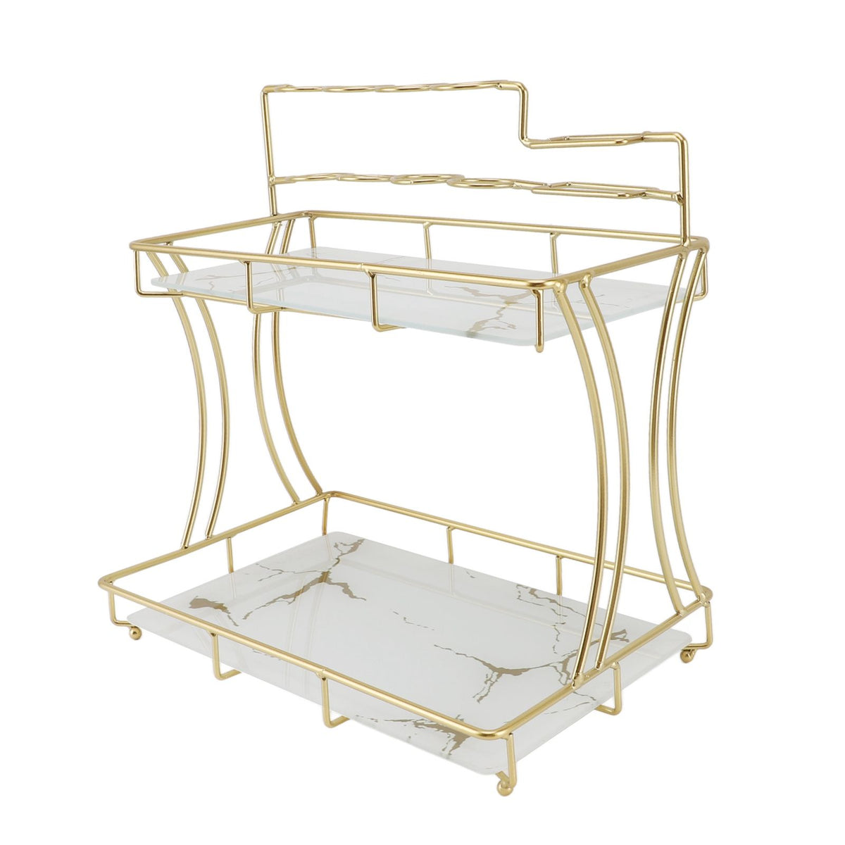 Countertop Storage Rack Double Layer Waterproof Counter Organizer Shelf with Electric Toothbrush Holder for Bathroom White Background Gold Grain