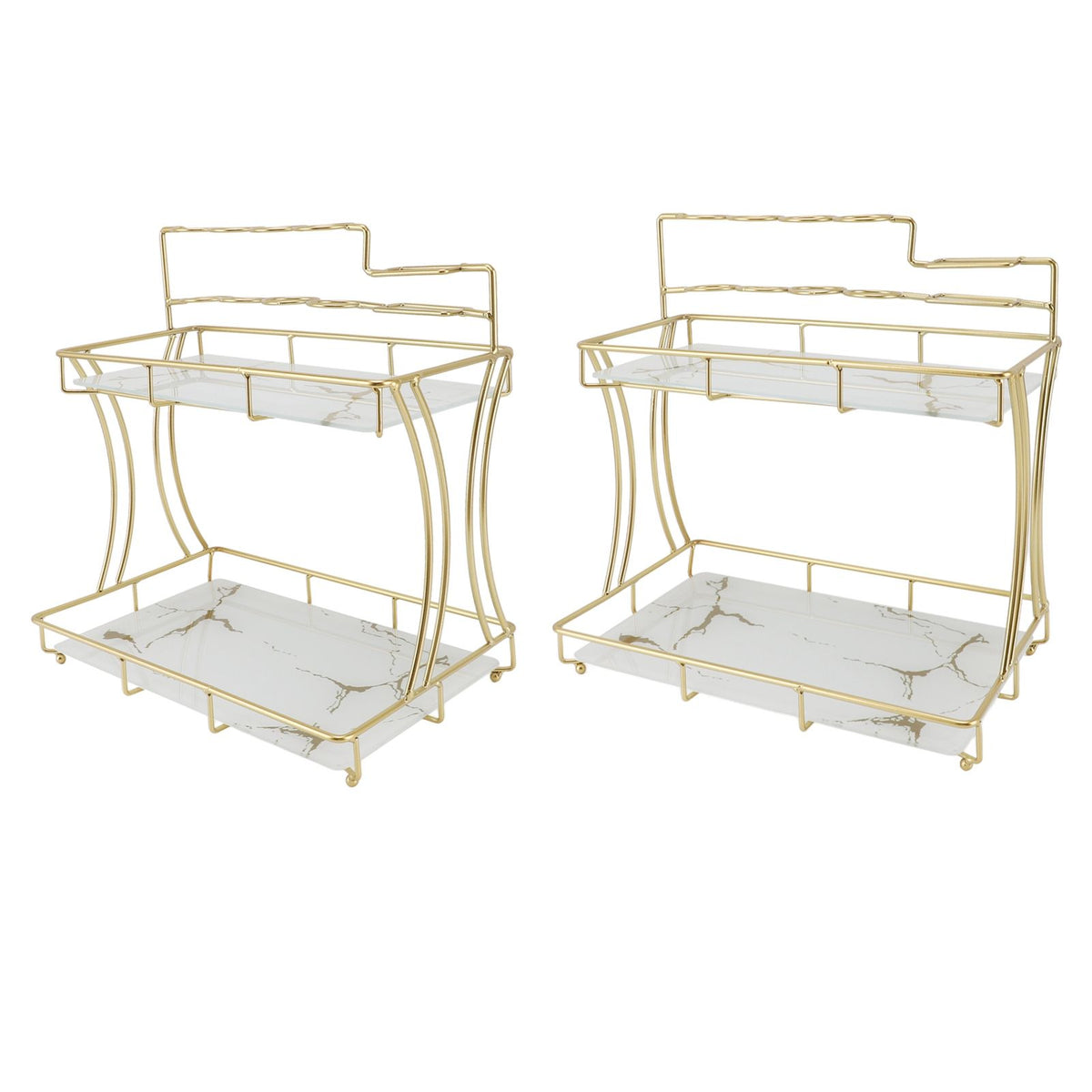 Countertop Storage Rack Double Layer Waterproof Counter Organizer Shelf with Electric Toothbrush Holder for Bathroom White Background Gold Grain