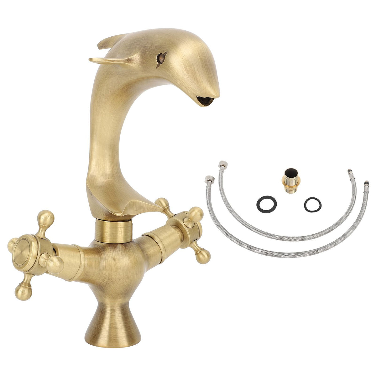 Bathroom Sink Faucet Copper Antique Dolphin Double Lever Washbasin Mixer Tap for Kitchen Toilet Bathtub