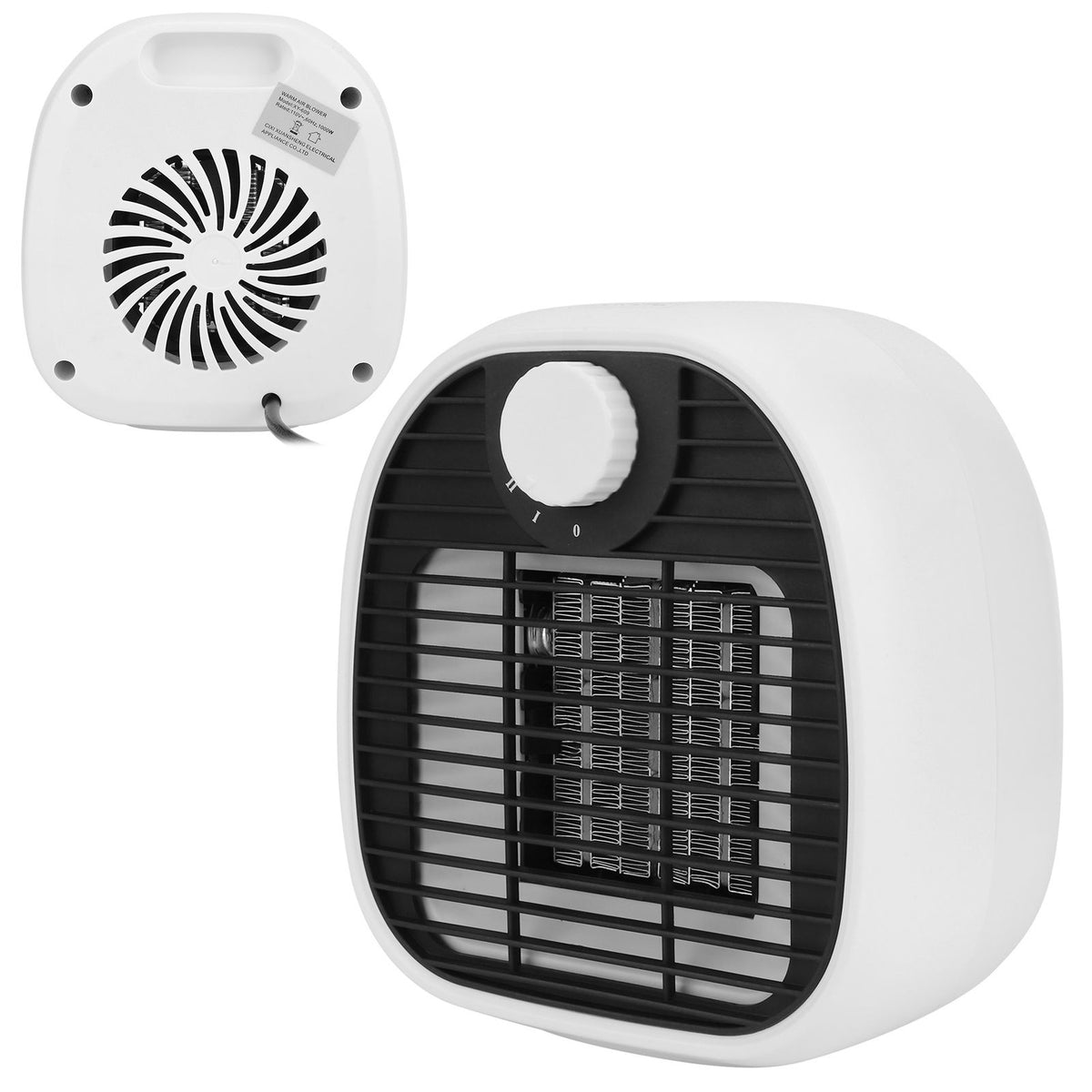 1000W Mini Desktop Electric Heater Warm Air Blower with 2 Level Adjustment for Home Office WhiteUS 110V