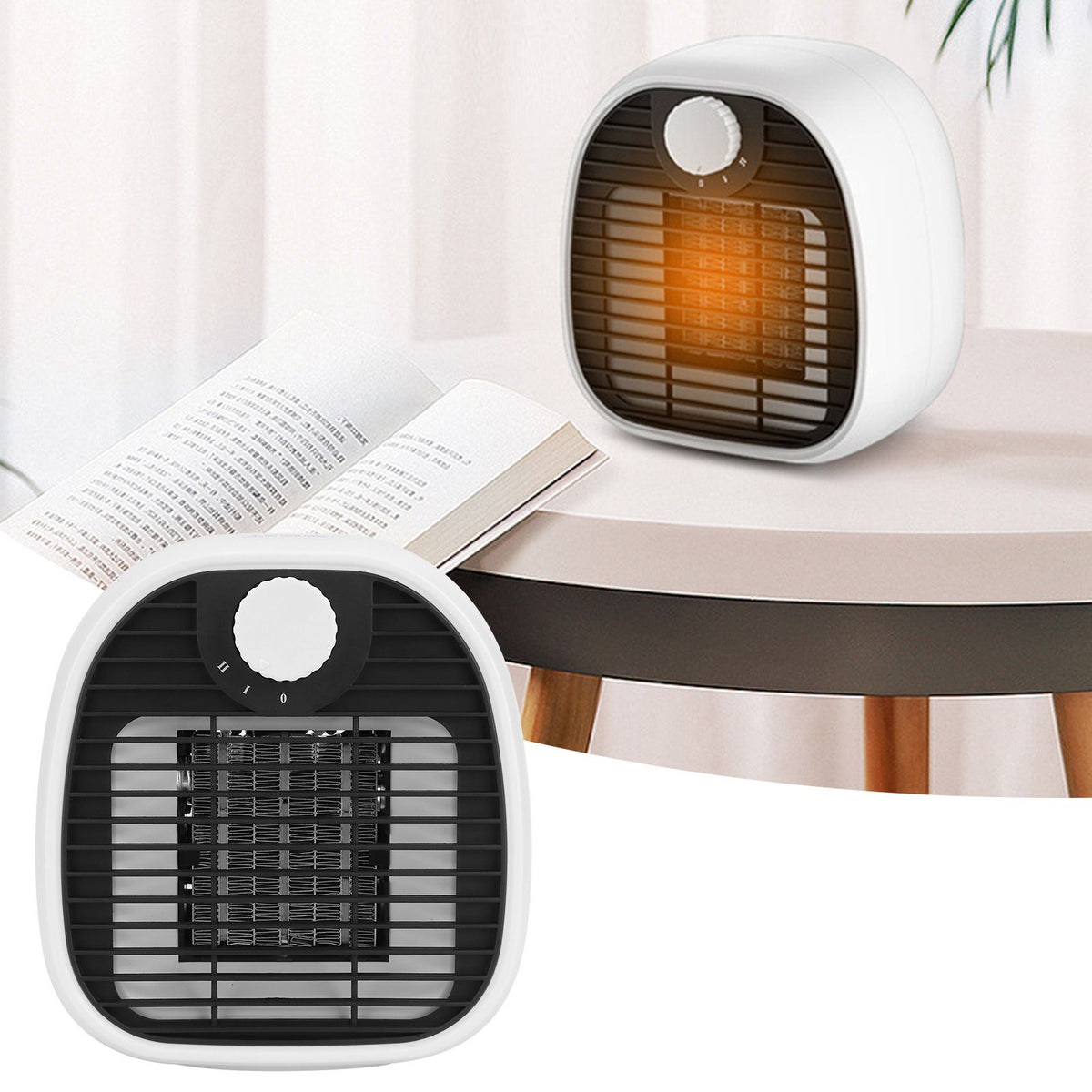 1000W Mini Desktop Electric Heater Warm Air Blower with 2 Level Adjustment for Home Office WhiteUS 110V