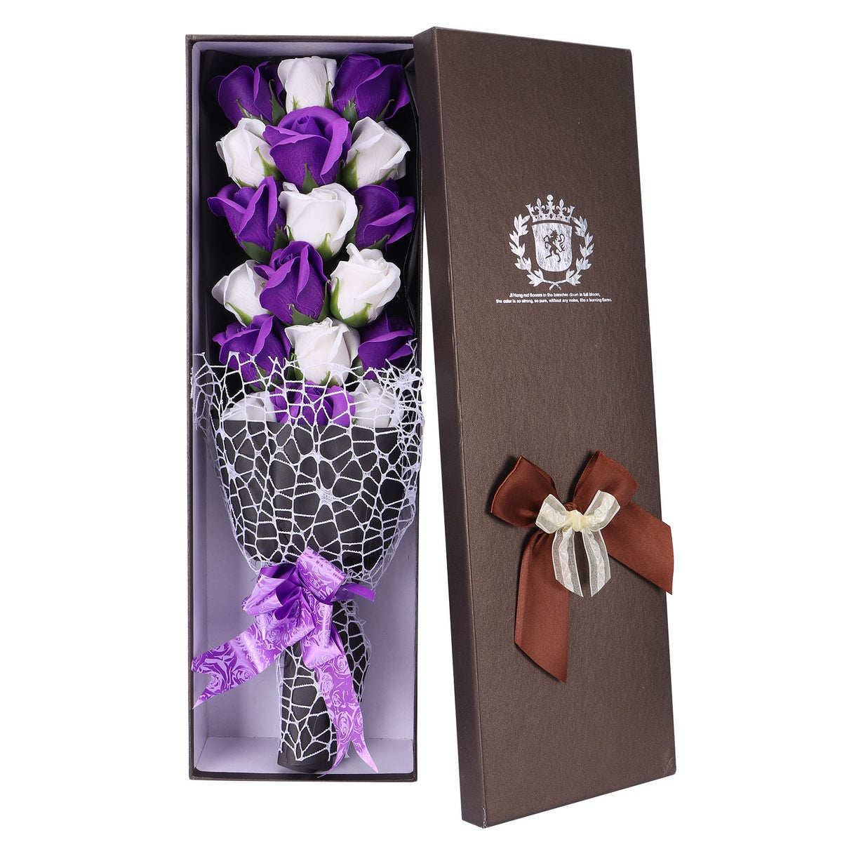 Soap Flower Innovative Artificial Rose Bouquet Gift Wedding Valentine's Day Festive Gift(Purple and White Box )