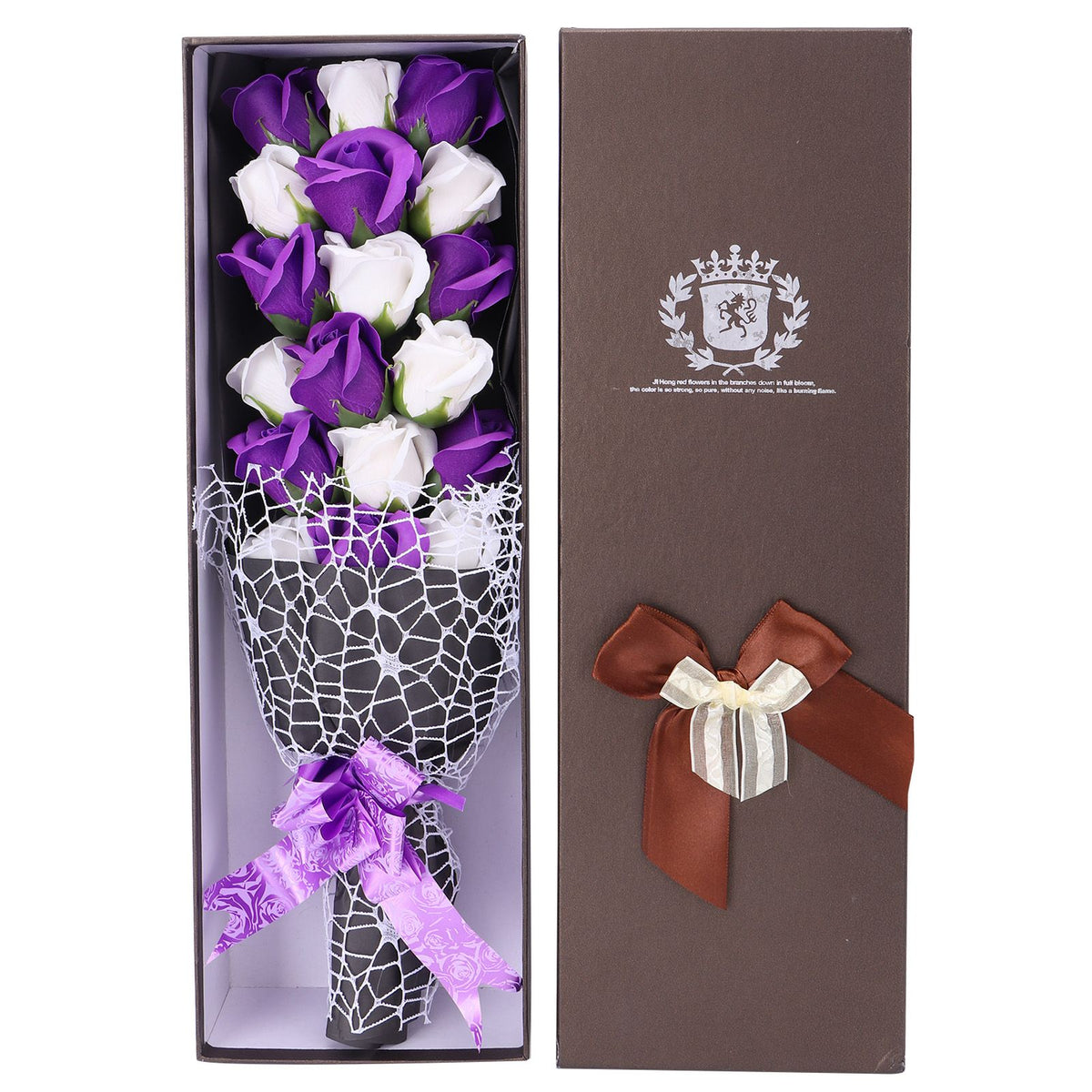 Soap Flower Innovative Artificial Rose Bouquet Gift Wedding Valentine's Day Festive Gift(Purple and White Box )