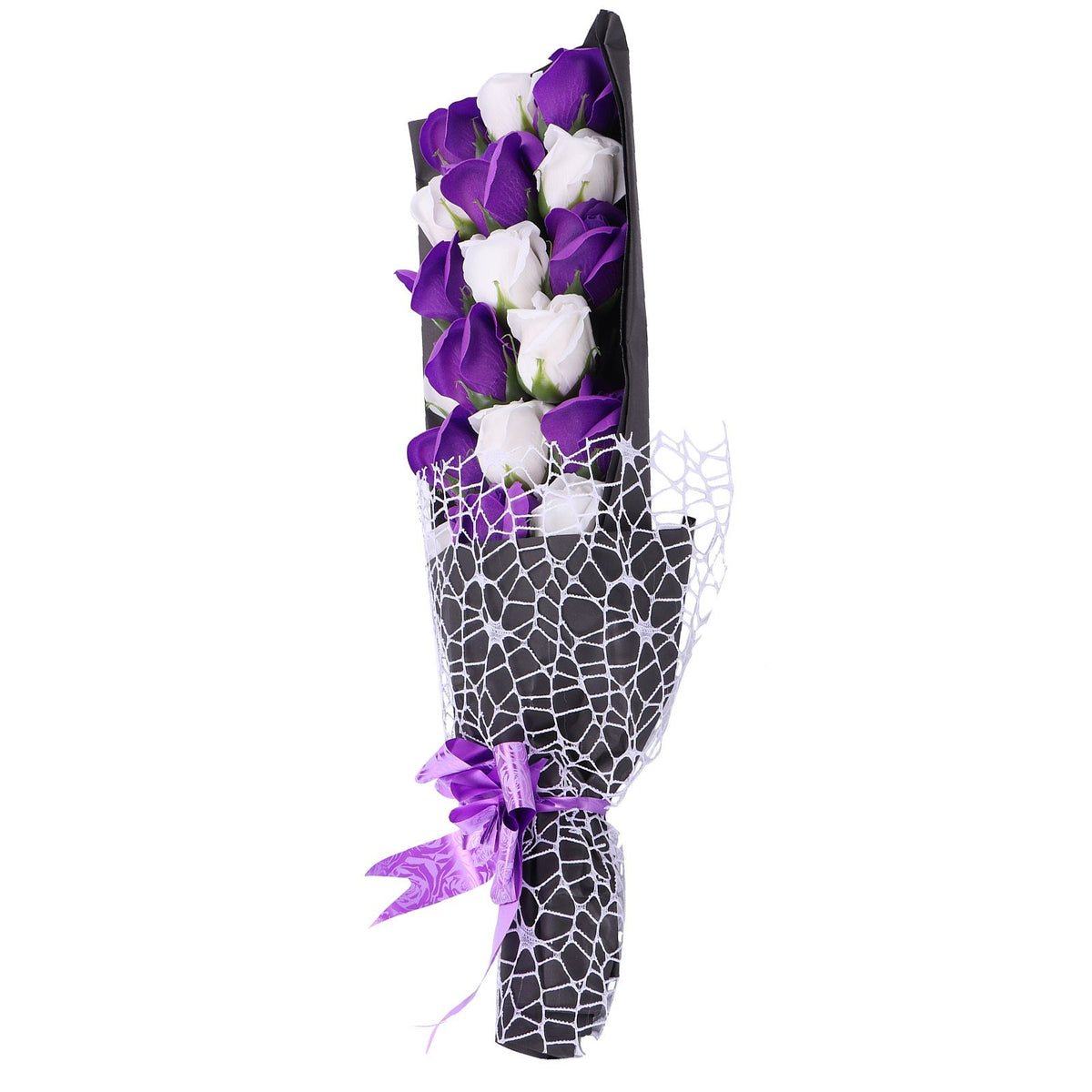 Soap Flower Innovative Artificial Rose Bouquet Gift Wedding Valentine's Day Festive Gift(Purple and White Box )