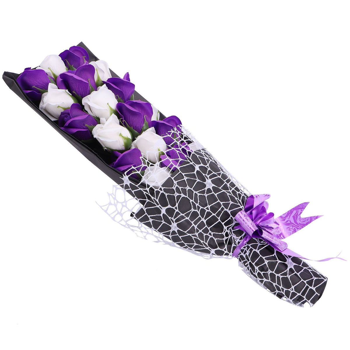 Soap Flower Innovative Artificial Rose Bouquet Gift Wedding Valentine's Day Festive Gift(Purple and White Box )