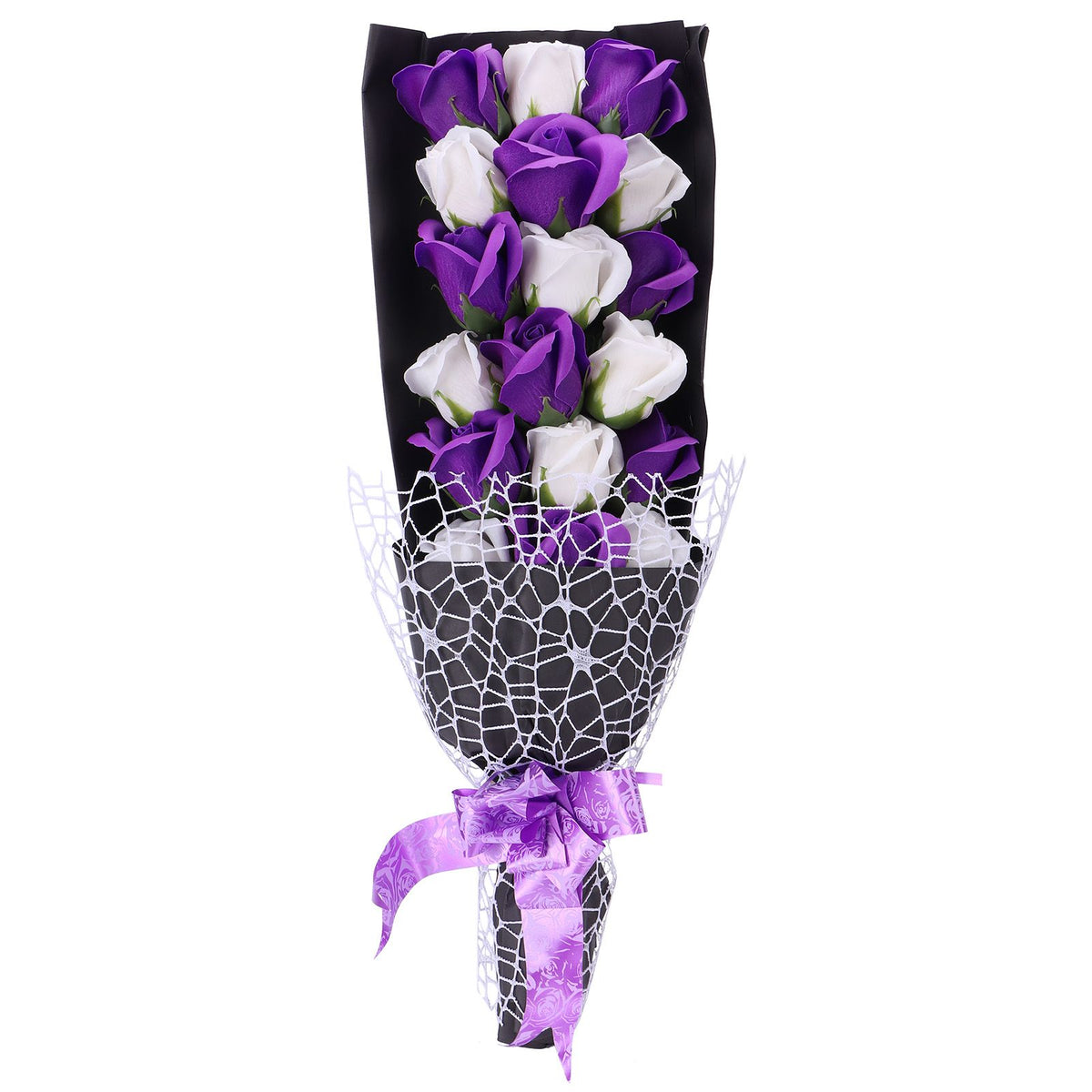 Soap Flower Innovative Artificial Rose Bouquet Gift Wedding Valentine's Day Festive Gift(Purple and White Box )