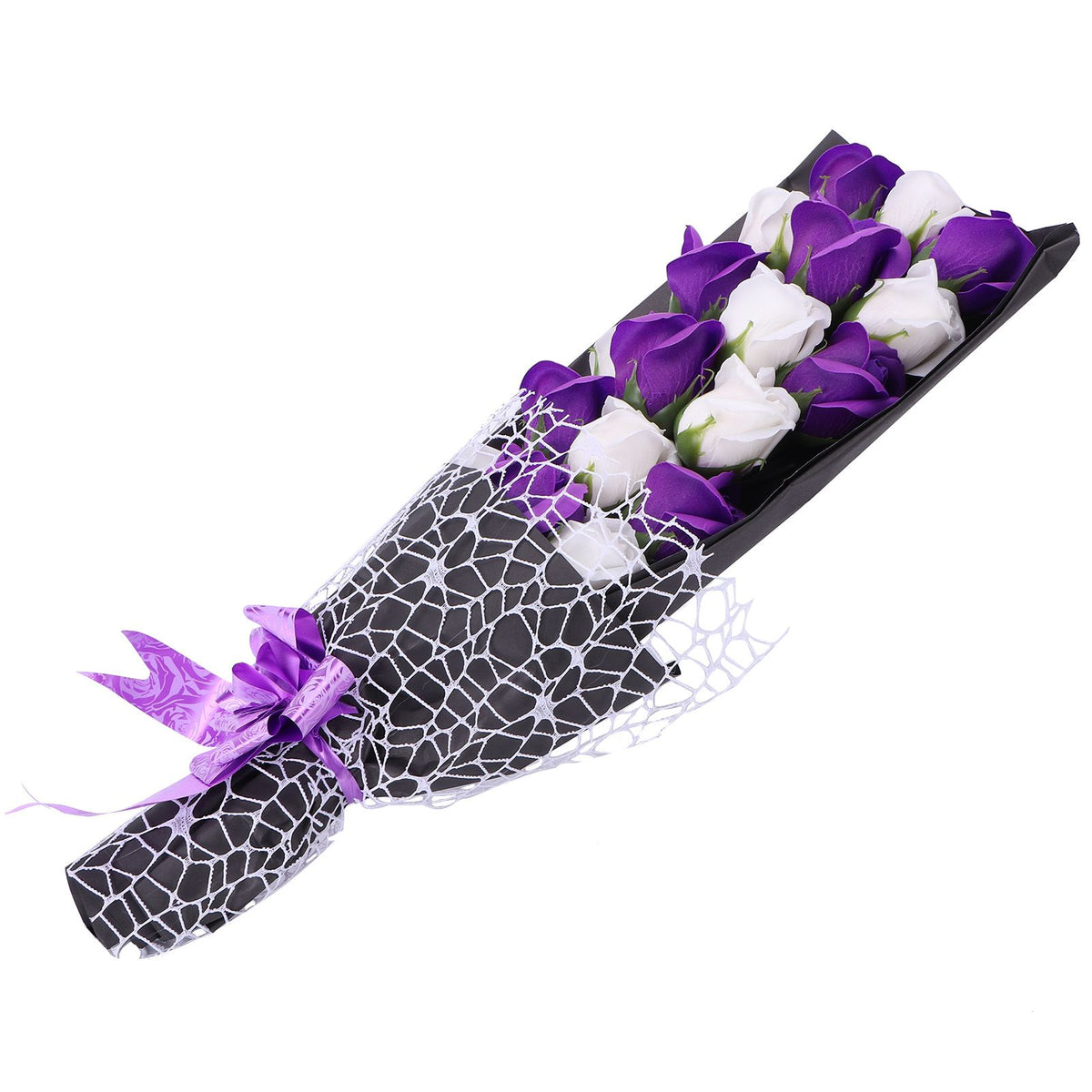 Soap Flower Innovative Artificial Rose Bouquet Gift Wedding Valentine's Day Festive Gift(Purple and White Box )