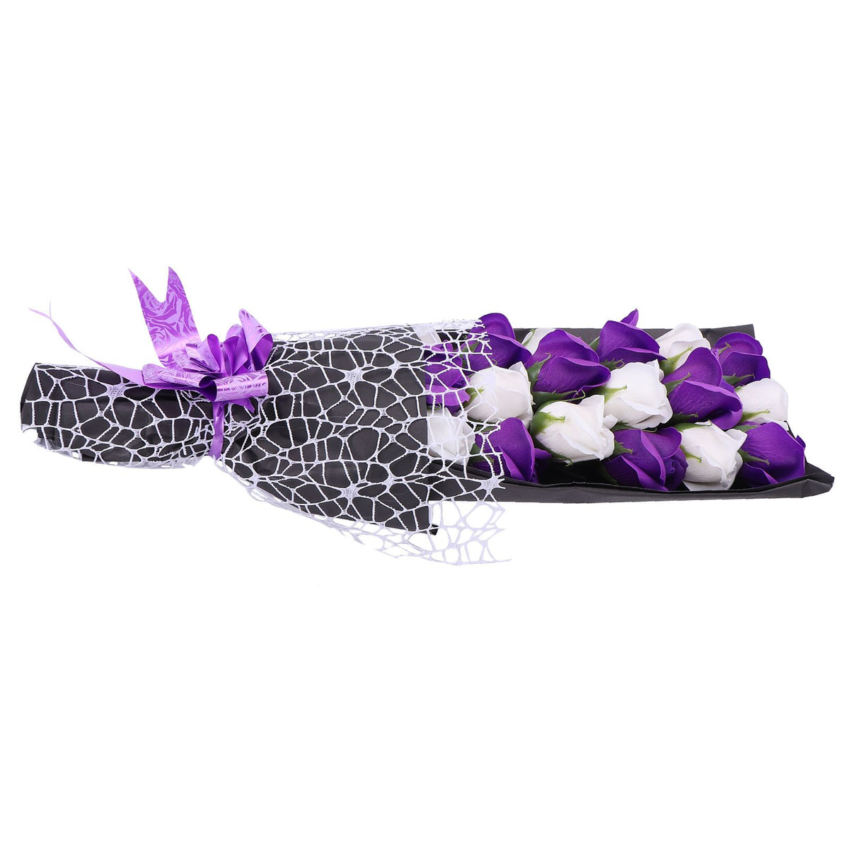 Soap Flower Innovative Artificial Rose Bouquet Gift Wedding Valentine's Day Festive Gift(Purple and White Box )