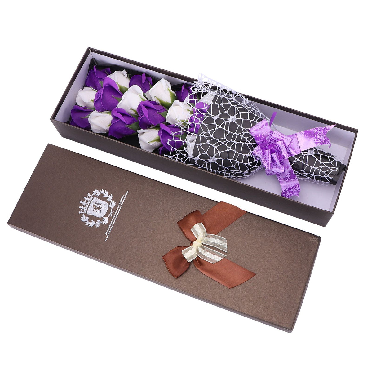 Soap Flower Innovative Artificial Rose Bouquet Gift Wedding Valentine's Day Festive Gift(Purple and White Box )