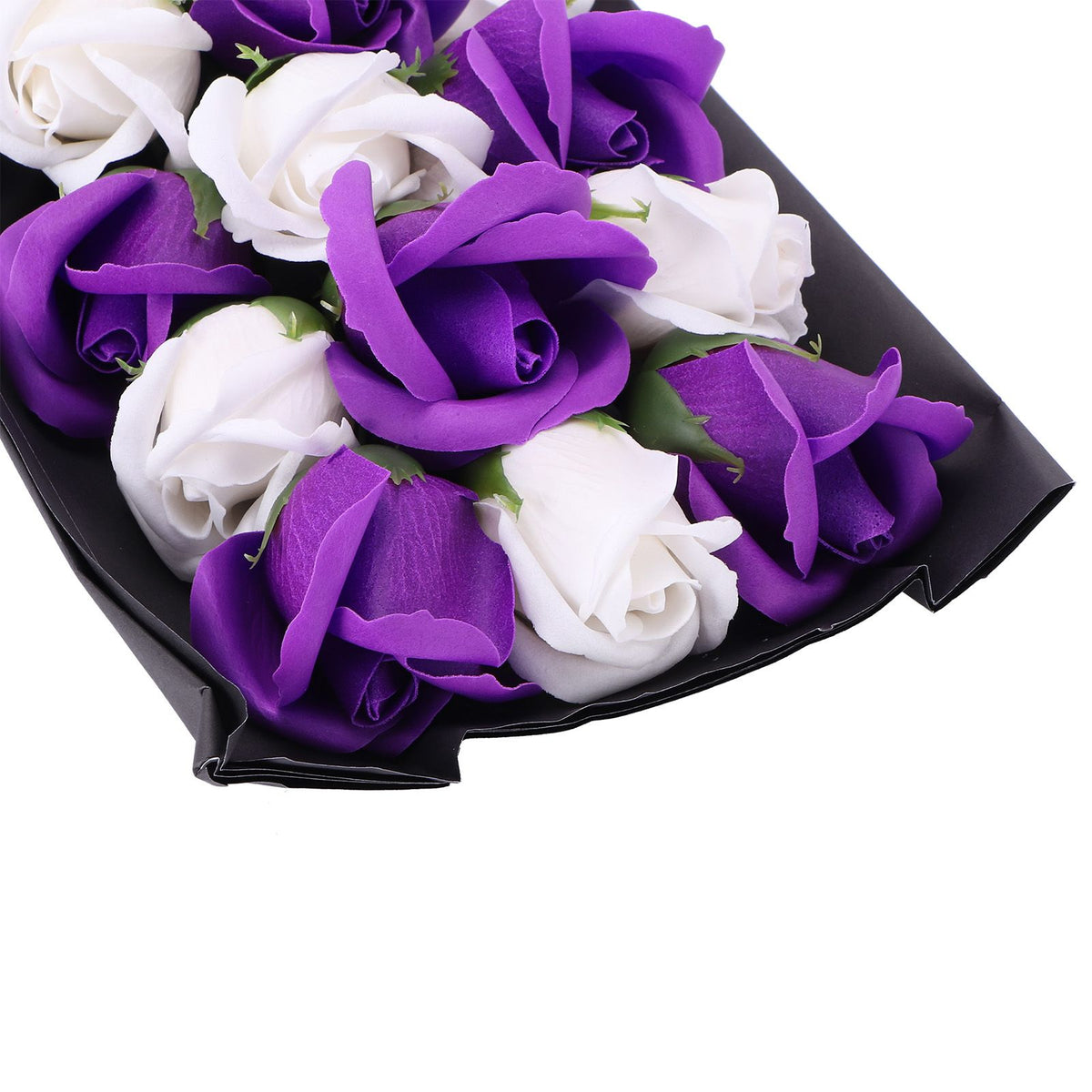 Soap Flower Innovative Artificial Rose Bouquet Gift Wedding Valentine's Day Festive Gift(Purple and White Box )