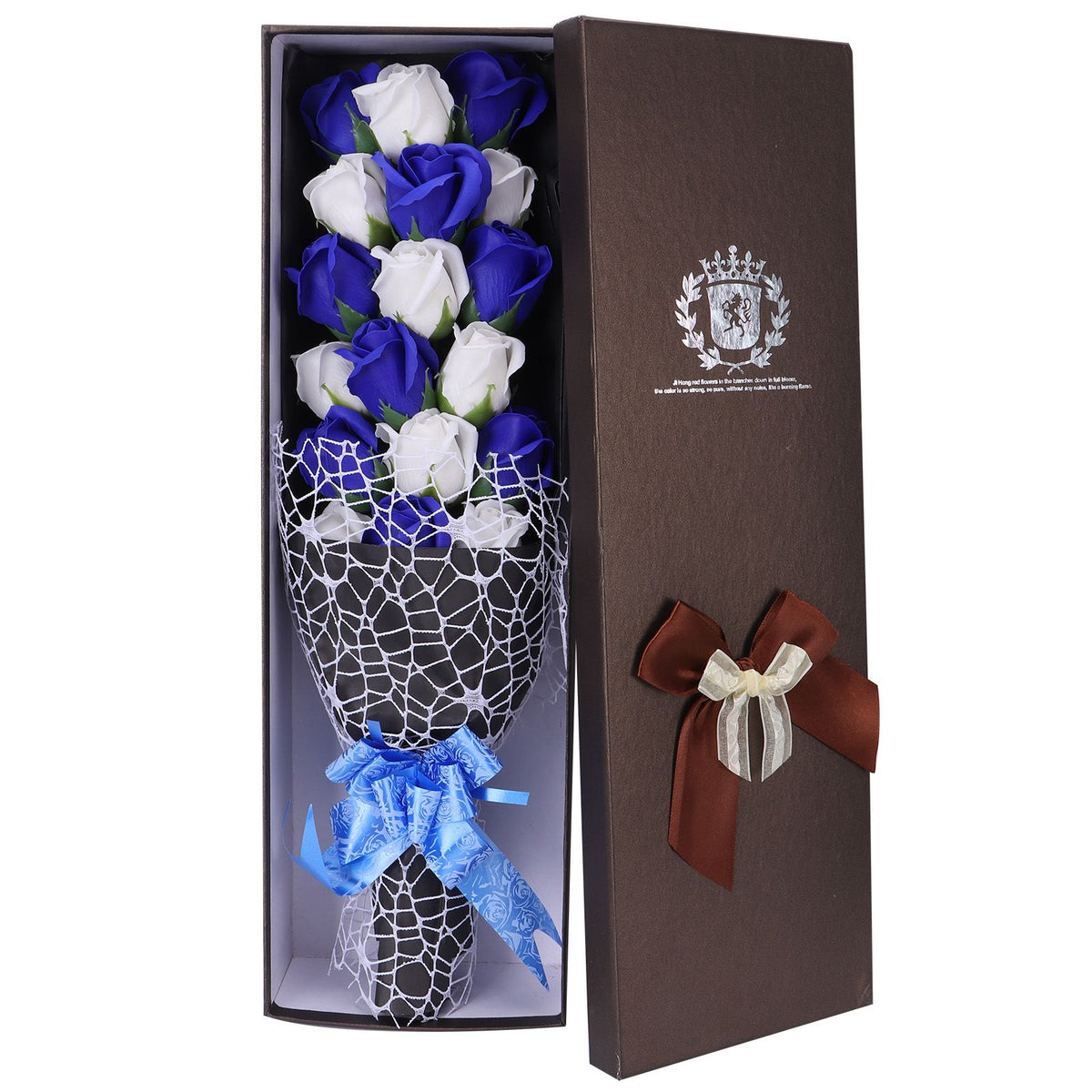 Soap Flower Innovative Artificial Rose Bouquet Gift Wedding Valentine's Day Festive Gift(Blue and White Box )