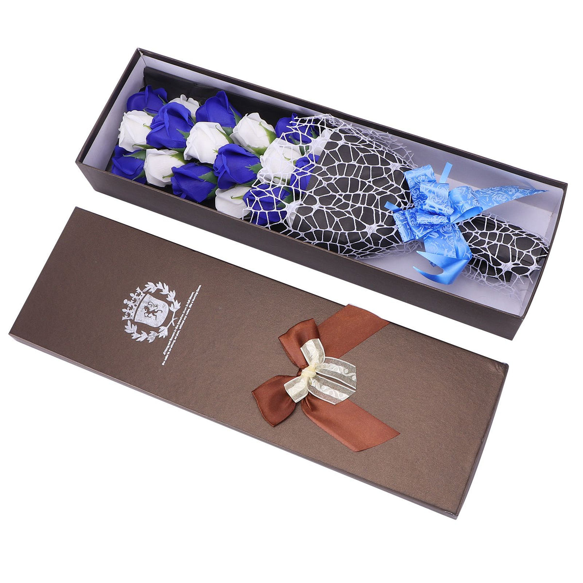 Soap Flower Innovative Artificial Rose Bouquet Gift Wedding Valentine's Day Festive Gift(Blue and White Box )