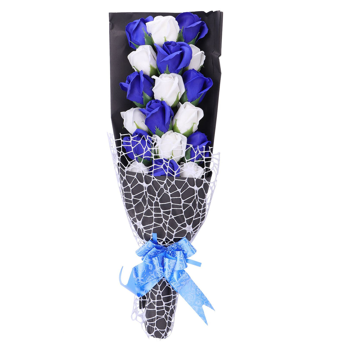 Soap Flower Innovative Artificial Rose Bouquet Gift Wedding Valentine's Day Festive Gift(Blue and White Box )