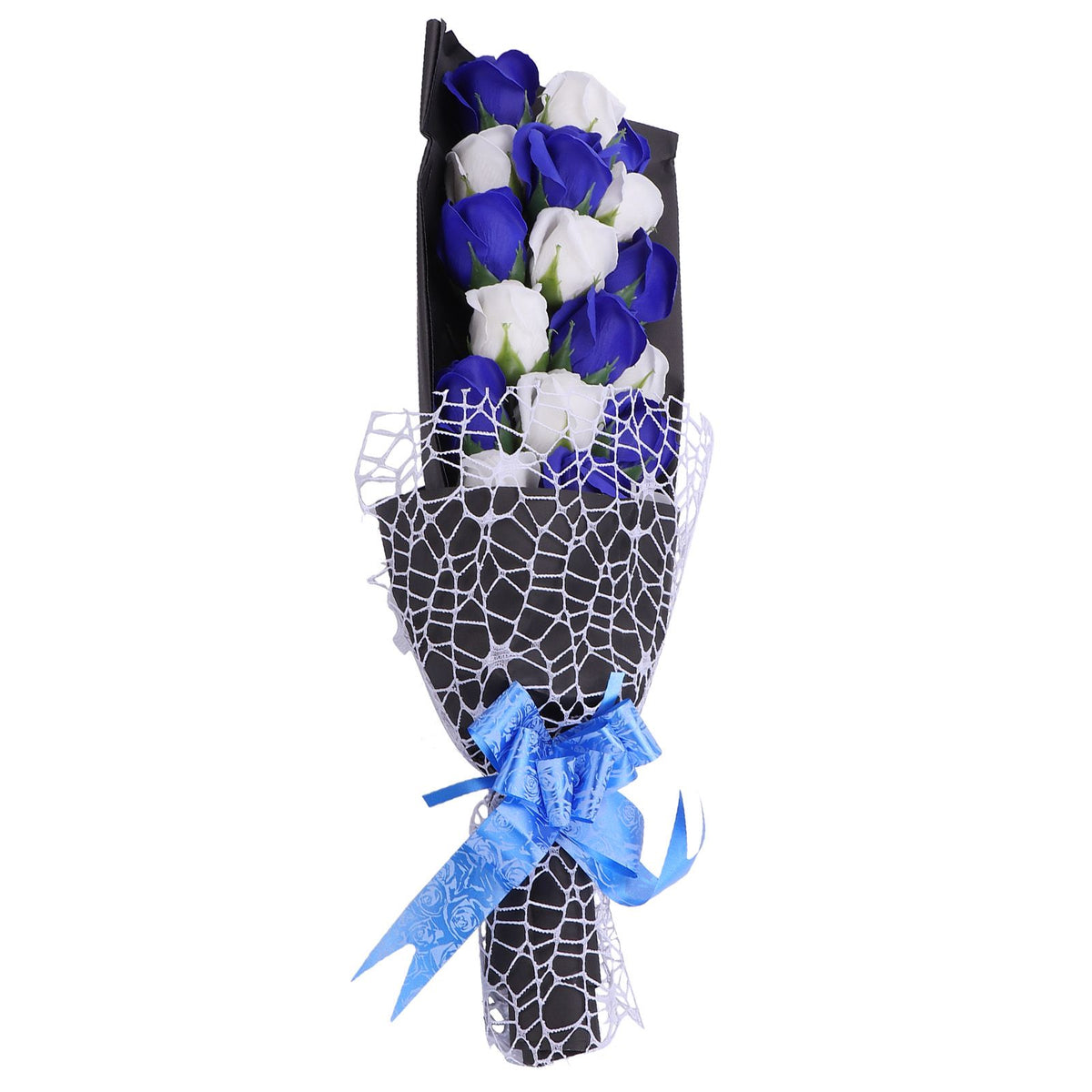 Soap Flower Innovative Artificial Rose Bouquet Gift Wedding Valentine's Day Festive Gift(Blue and White Box )