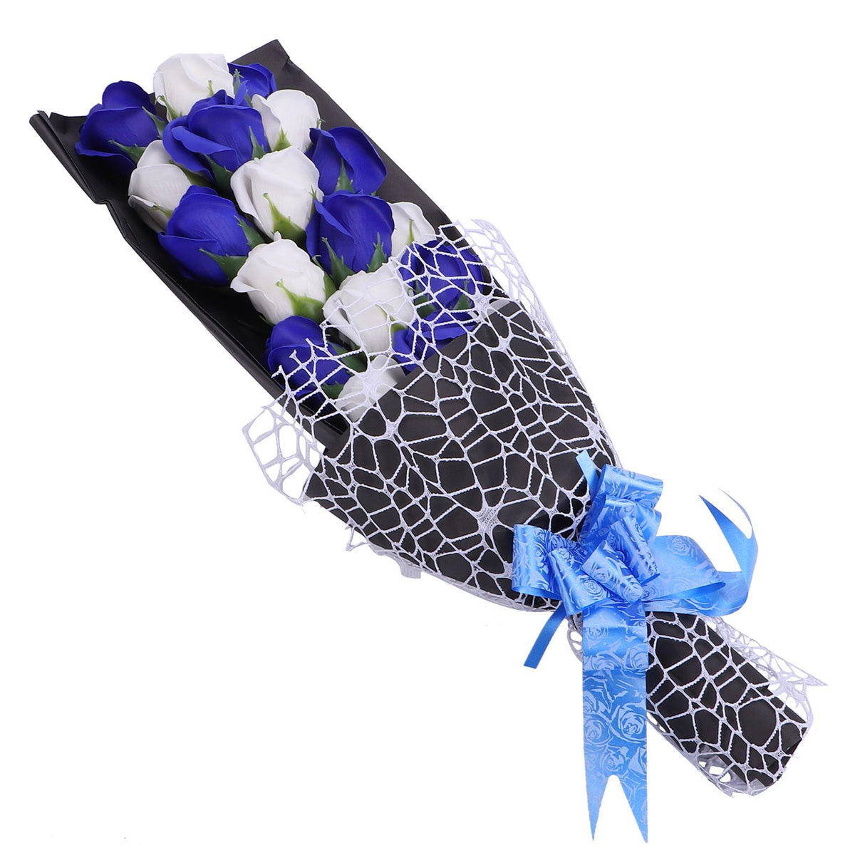 Soap Flower Innovative Artificial Rose Bouquet Gift Wedding Valentine's Day Festive Gift(Blue and White Box )