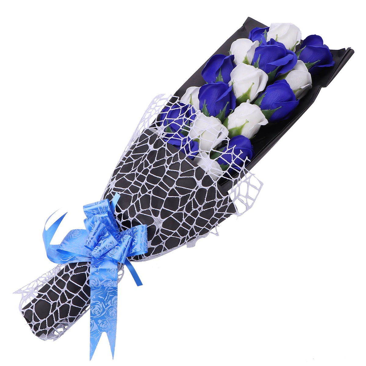 Soap Flower Innovative Artificial Rose Bouquet Gift Wedding Valentine's Day Festive Gift(Blue and White Box )