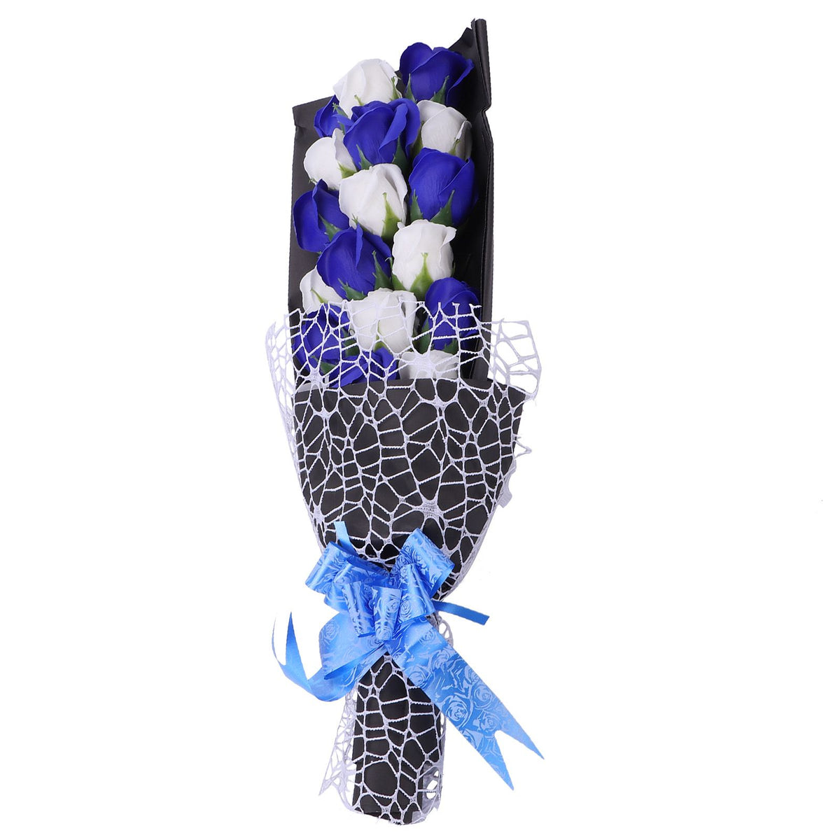 Soap Flower Innovative Artificial Rose Bouquet Gift Wedding Valentine's Day Festive Gift(Blue and White Box )