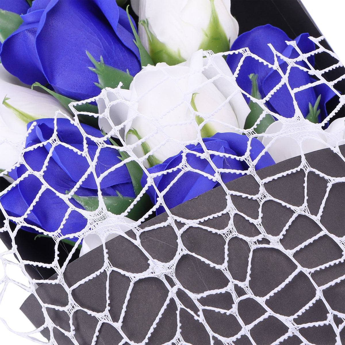 Soap Flower Innovative Artificial Rose Bouquet Gift Wedding Valentine's Day Festive Gift(Blue and White Box )