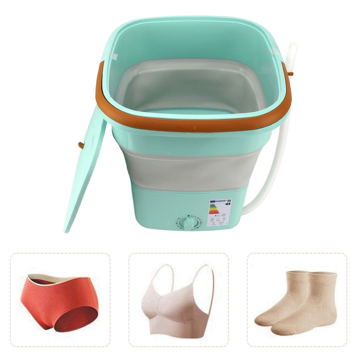 16L Portable Washing Machine with Soft Spin Function Drain Pipe 65W Fully Automatic Portable Washer for Underwear Baby Clothes