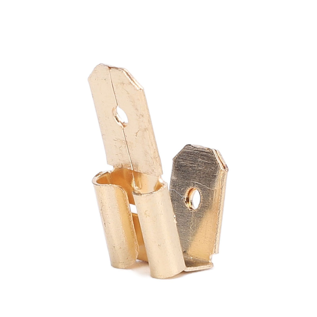 50Pcs Piggyback Spade Connectors Brass 6.35mm Double Headed Plug 3 Way Wire Connector Gold