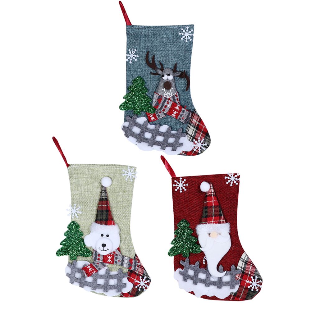 3Pcs/Set Christmas Stockings Sock Gift Bag Hanging Pendant Christmas Tree Decoration