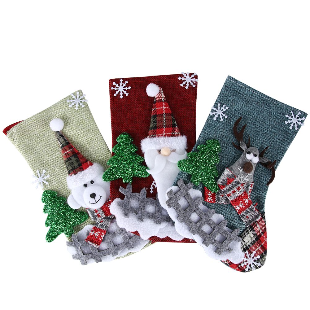 3Pcs/Set Christmas Stockings Sock Gift Bag Hanging Pendant Christmas Tree Decoration