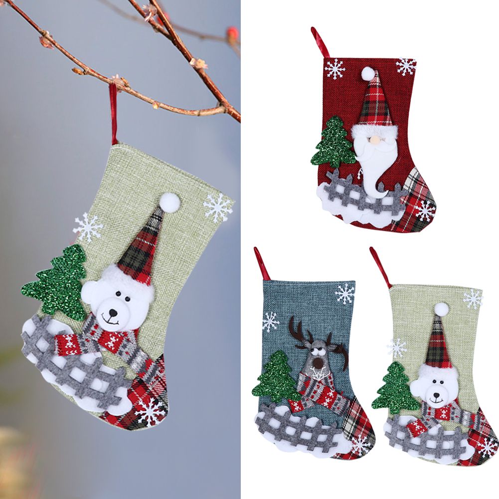 3Pcs/Set Christmas Stockings Sock Gift Bag Hanging Pendant Christmas Tree Decoration