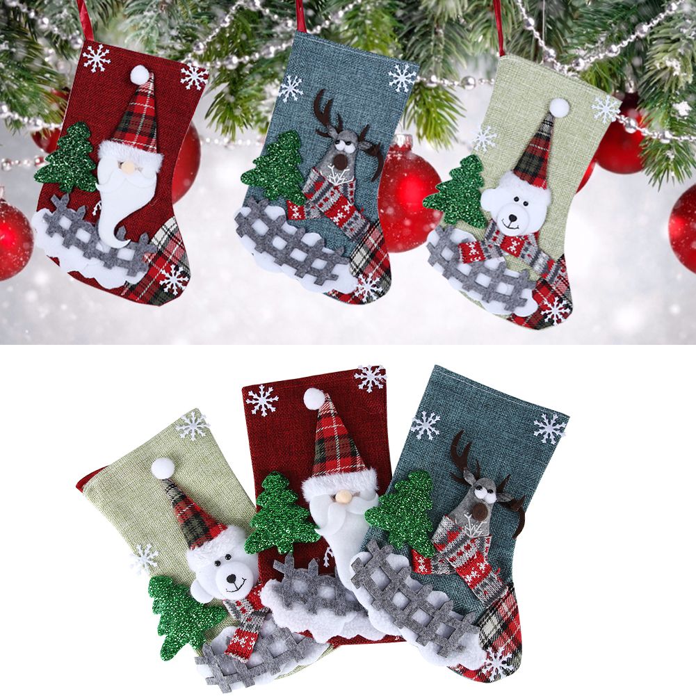 3Pcs/Set Christmas Stockings Sock Gift Bag Hanging Pendant Christmas Tree Decoration
